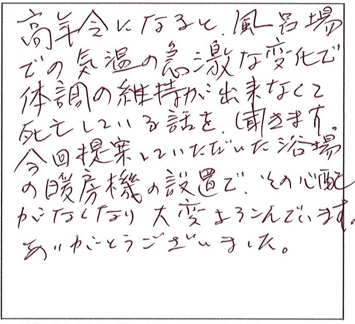 浴場の暖房機の設置